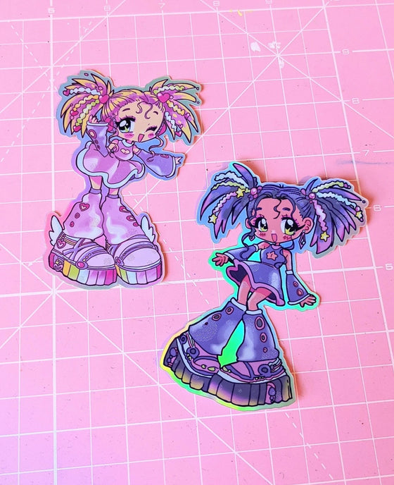 Holographic Cyber Girl Stickers