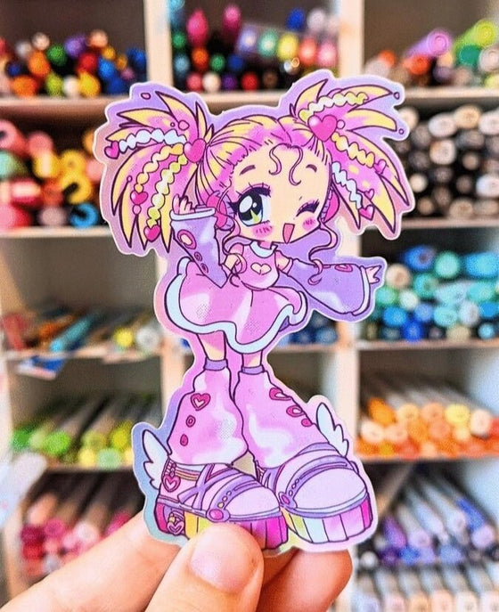 Holographic Cyber Girl Stickers