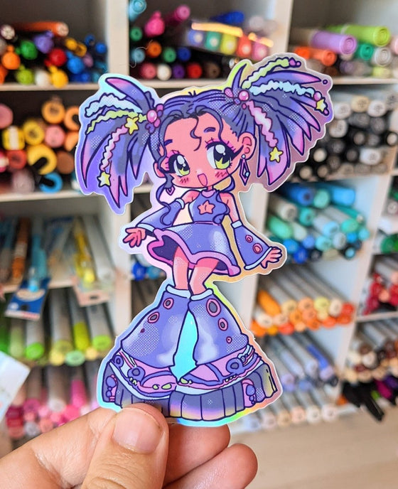 Holographic Cyber Girl Stickers